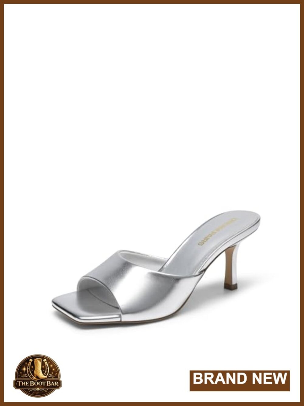 Women's Square Toe Kitten Mule Heels Slip-On Faux Leather Non-Slip